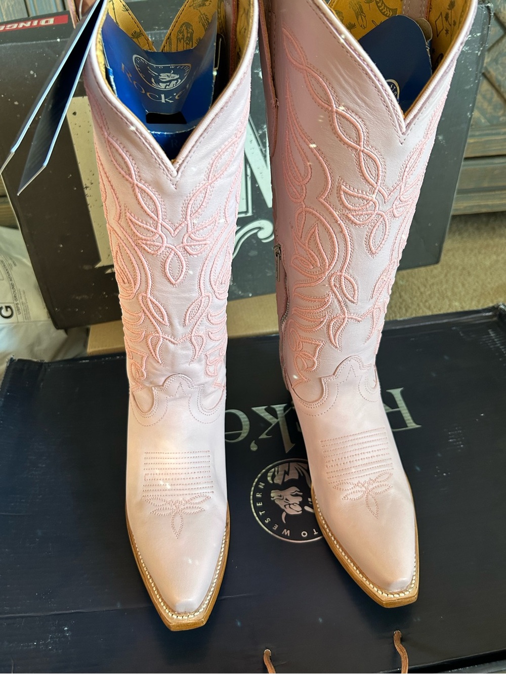 Rock’em Sally Midi Pastel Pink Boots with Flaws $299.99